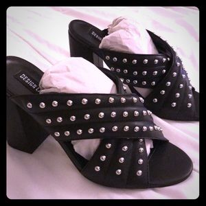 New Studded black high heeled slides